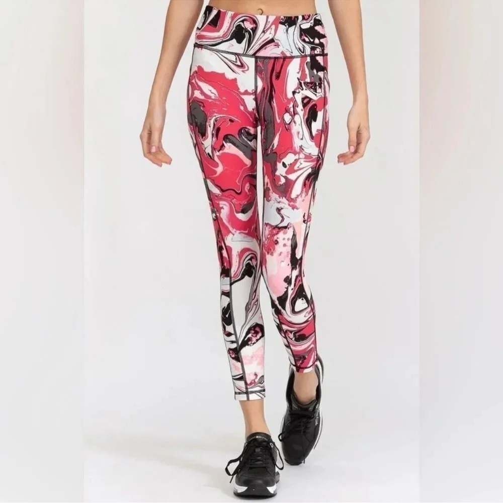 Dkny Sport Printed High-Waist 7/8 Leggings - Fiery Pink Marble NWT